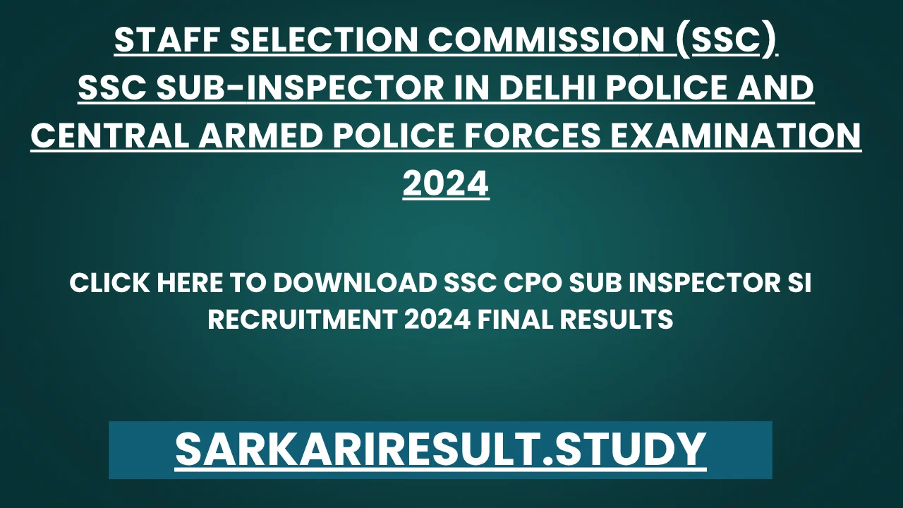 SSC CPO Sub Inspector SI Recruitment 2024 Final Results