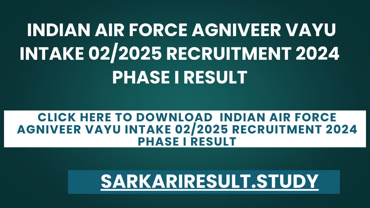  Indian Air Force Agniveer Vayu Intake 02/2025 Recruitment 2024 Phase I Resul