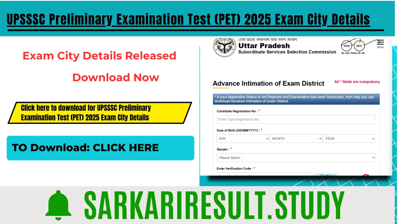 UPSSSC PET 2025 Exam City Details