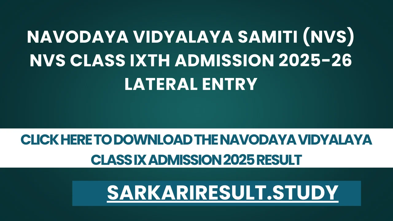Navodaya Vidyalaya Class IX Admission 2025 Result