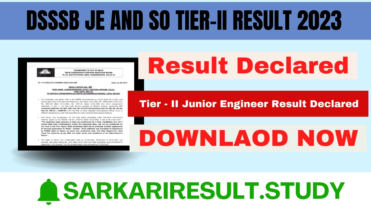 DSSSB JE and SO Tier-II Result 2023