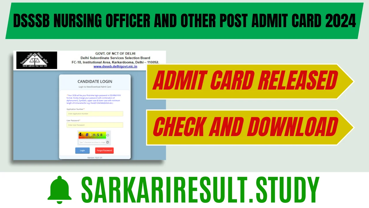 DSSSB Nursing officer and Other Post Admit Card 2024