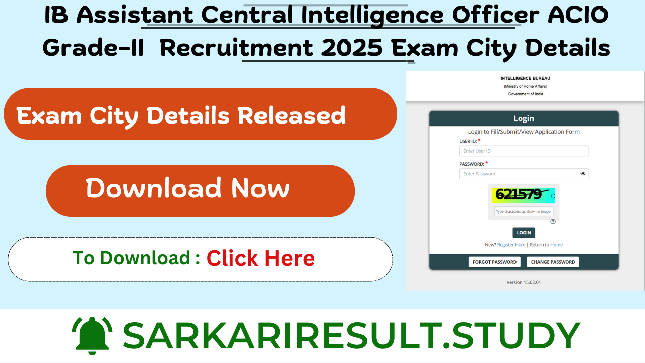 IB Assistant Central Intelligence Officer ACIO Grade-II Recruitment 2025 Exam City Details