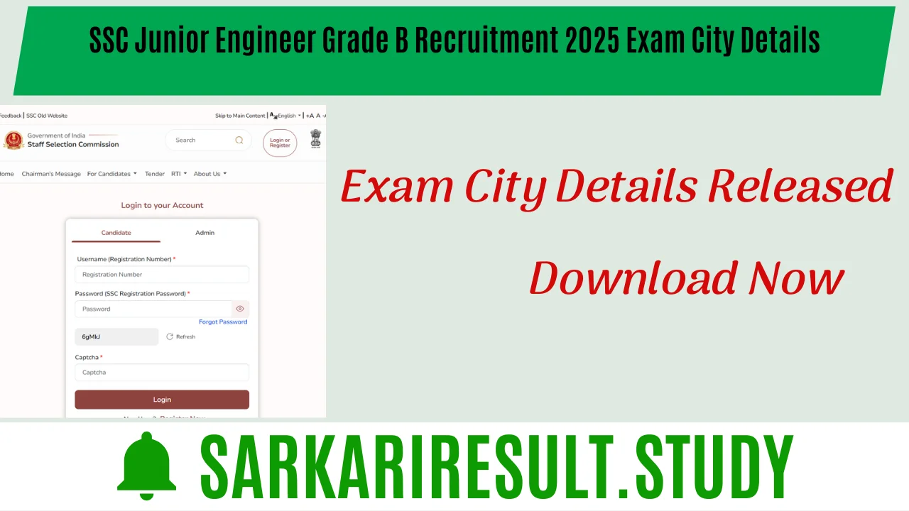 SSC Junior Engineer Grade B Recruitment 2025 Exam City Details