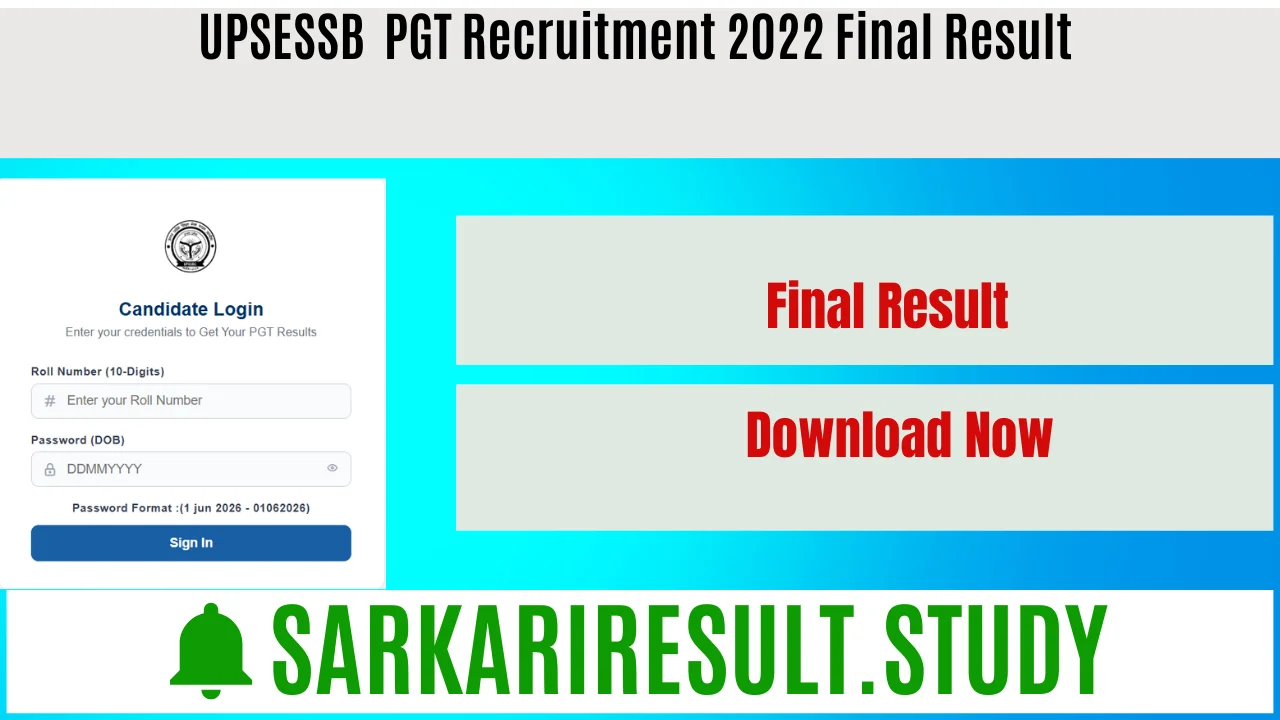 UPSESSB  PGT Recruitment 2022 Final Result 