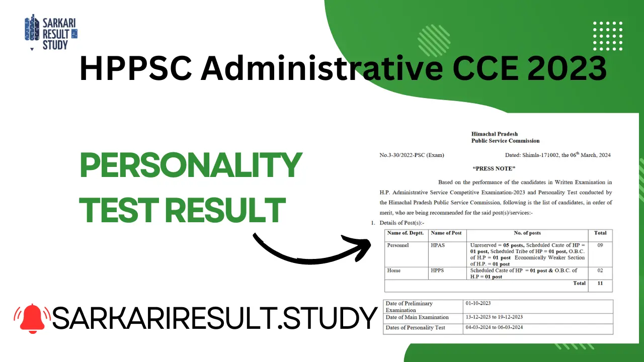 HPPSC Admin. CCE 2023 PT Result