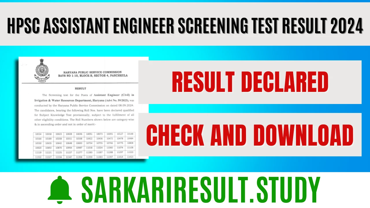 HPSC Assistant Engineer Screening Test Result 2024