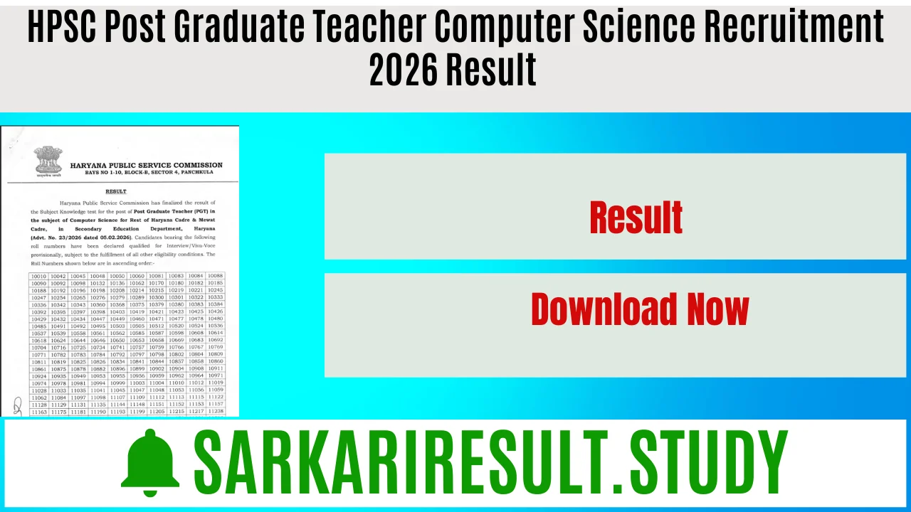 HPSC PGT Teacher Computer Science Recruitment 2026 Result