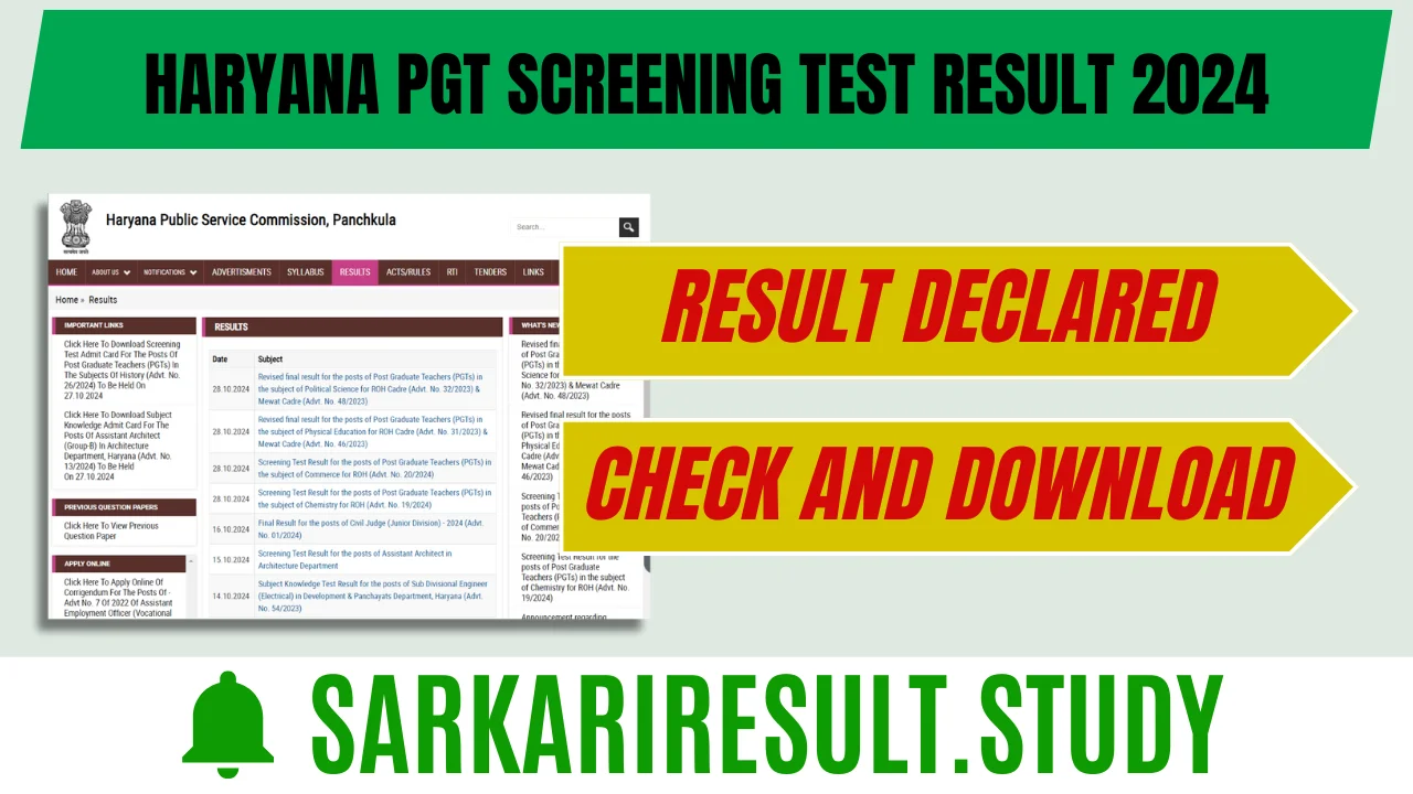 Haryana PGT Screening Test Result 2024