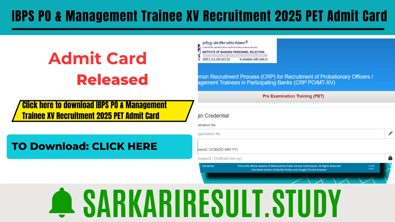 IBPS PO & Management Trainee XV Recruitment 2025 PET Admit Card