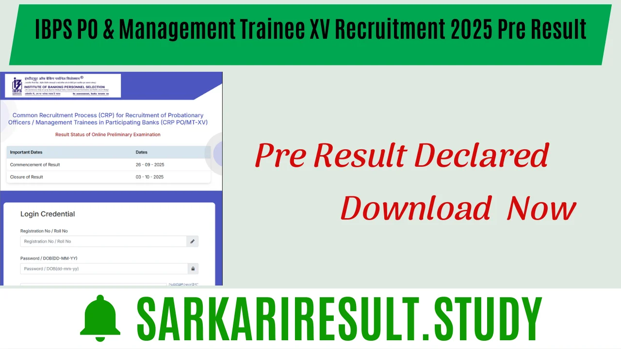 IBPS PO & Management Trainee XV Recruitment 2025 Pre Result