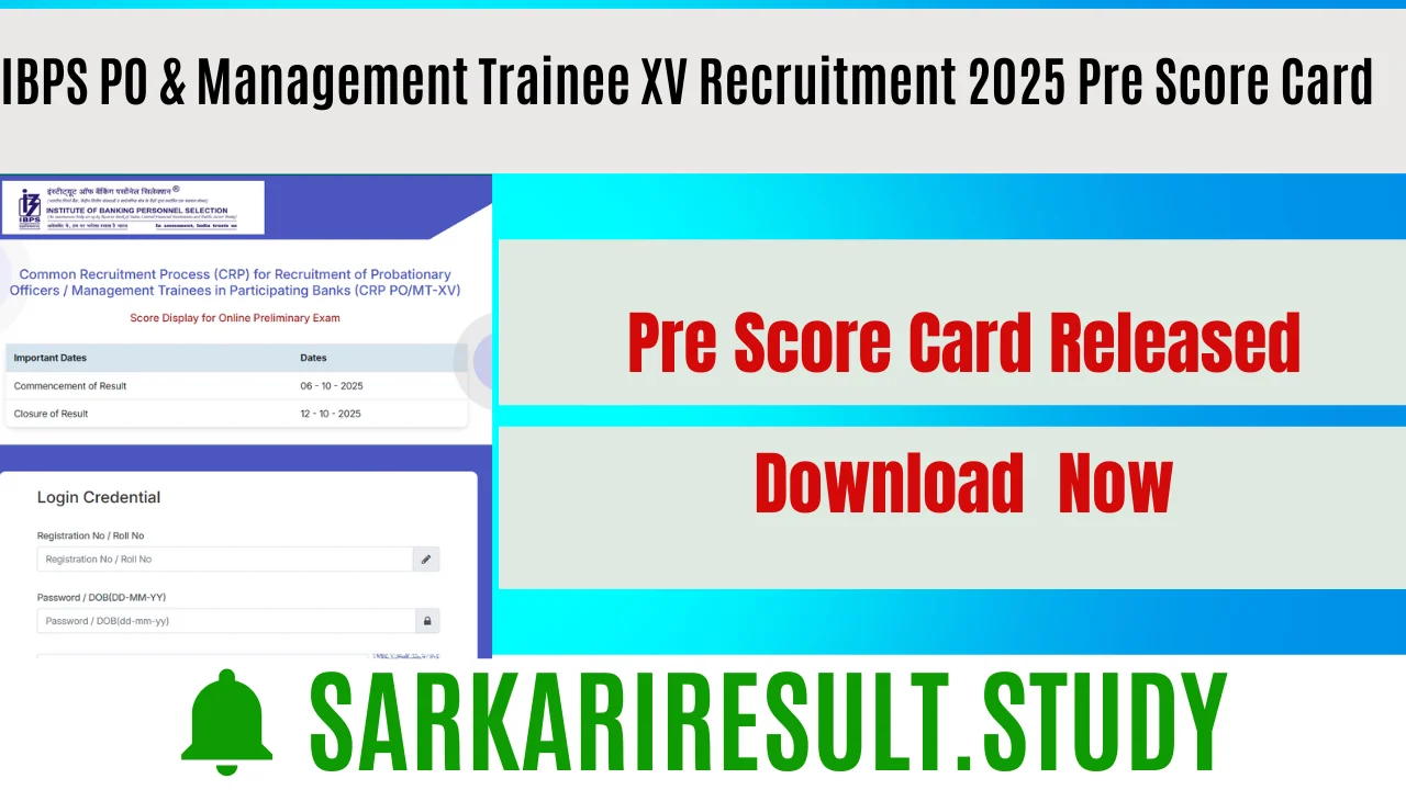 IBPS PO & Management Trainee XV Recruitment 2025 Pre Score Card