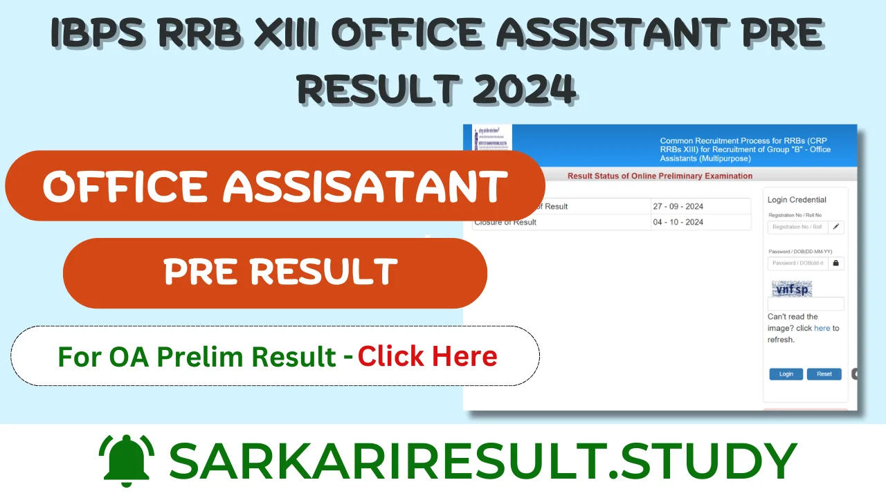 IBPS RRB XIII Office Assistant Pre Result 2024