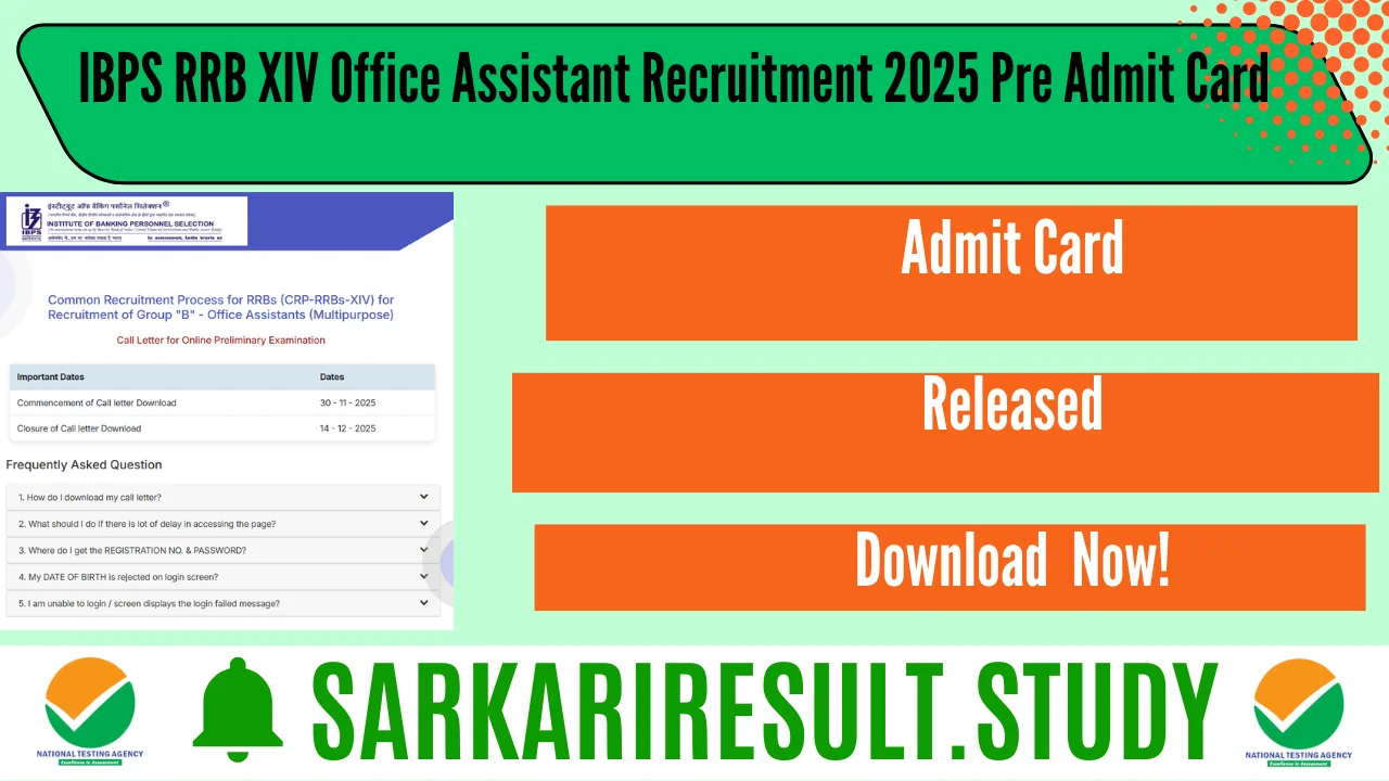 IBPS RRB XIV Office Assistant Recruitment 2025 Pre Admit Card 