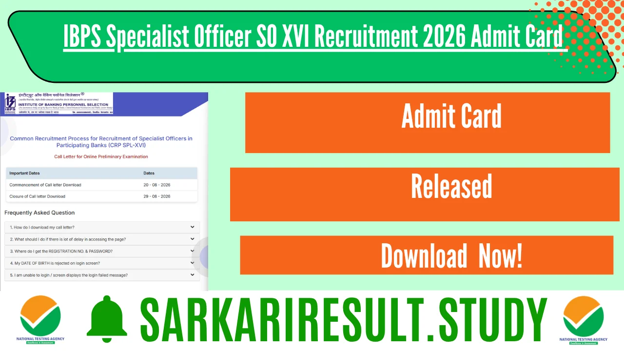 IBPS Specialist Officer SO XVI Recruitment 2026 Admit Card 