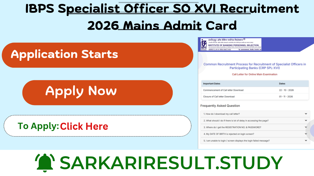 IBPS Specialist Officer SO XVI Recruitment 2026 Mains Admit Card