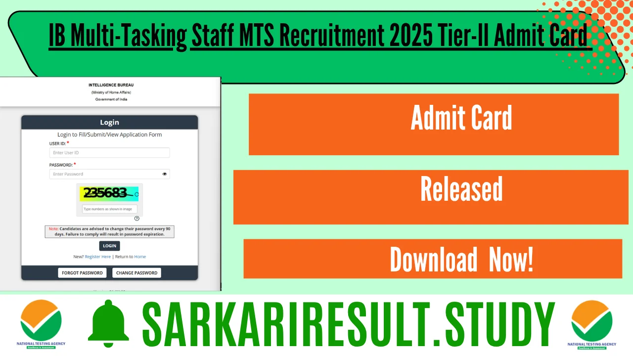IB Multi-Tasking Staff MTS Recruitment 2025 Tier-II Admit Card 