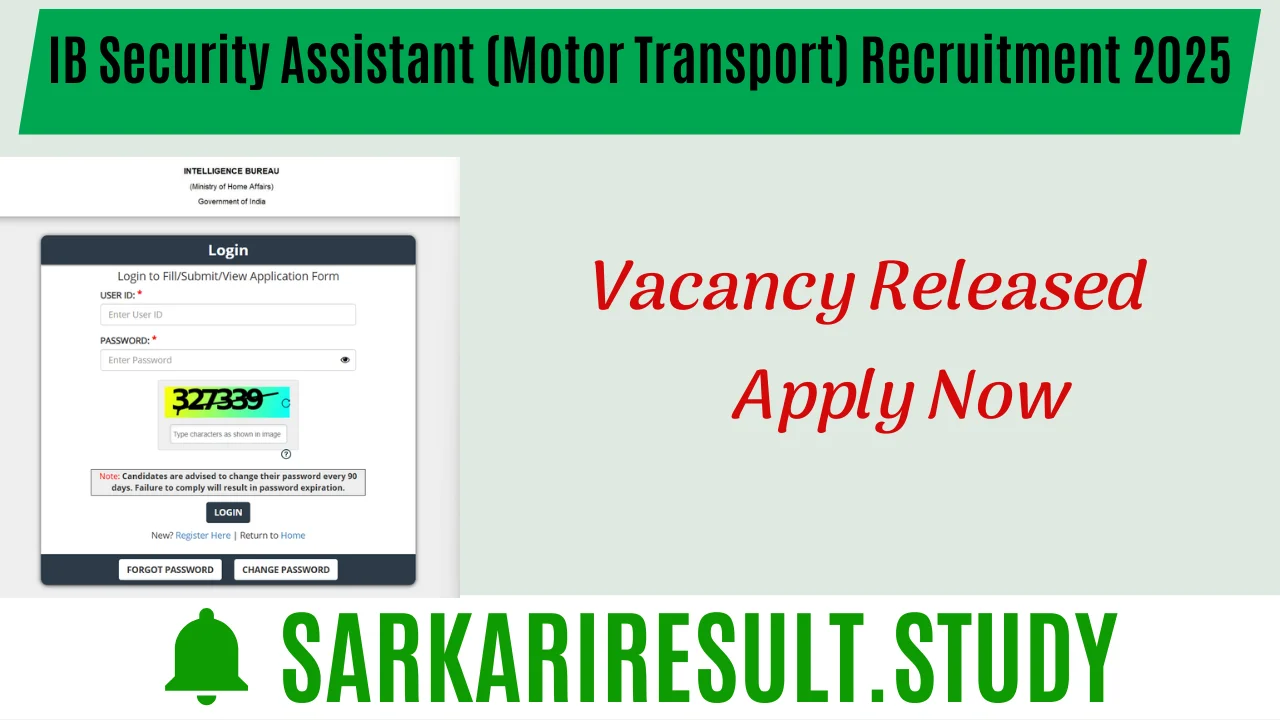 IB Security Assistant (Motor Transport) Recruitment 2025