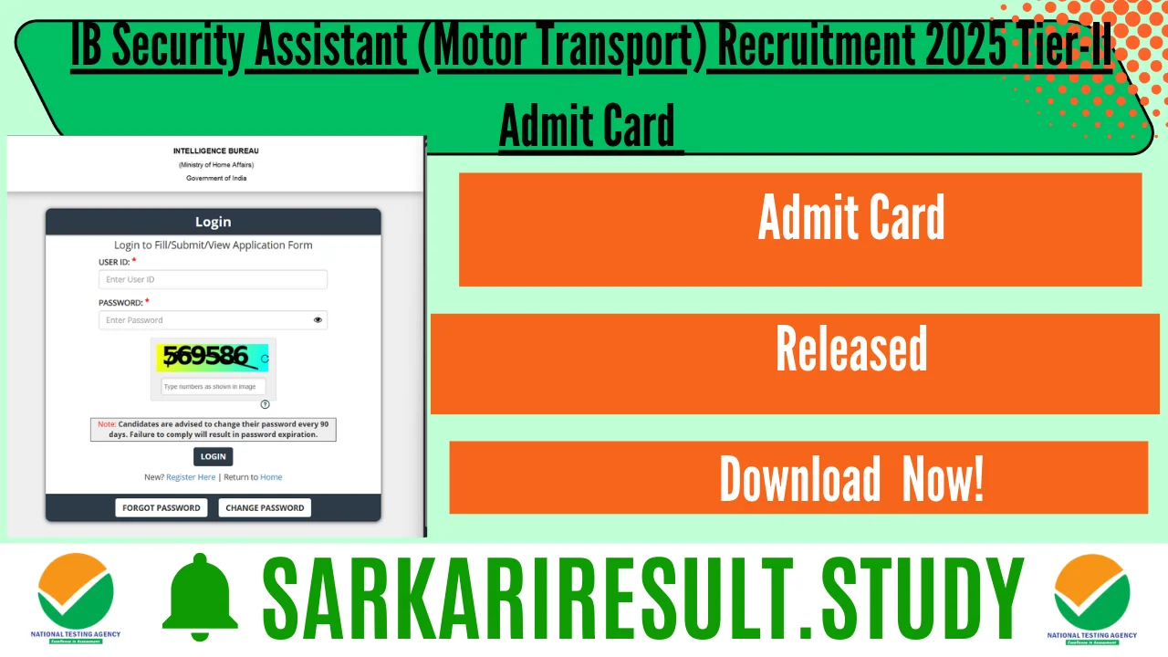 IB Security Assistant (Motor Transport) Recruitment 2025 Tier-II Admit Card 