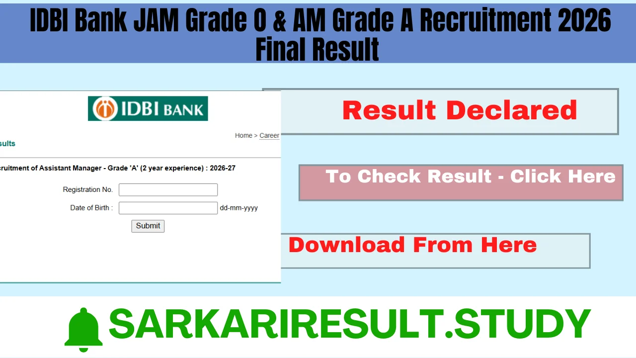 IDBI Bank JAM Grade O & AM Grade A Recruitment 2026 Final Result 