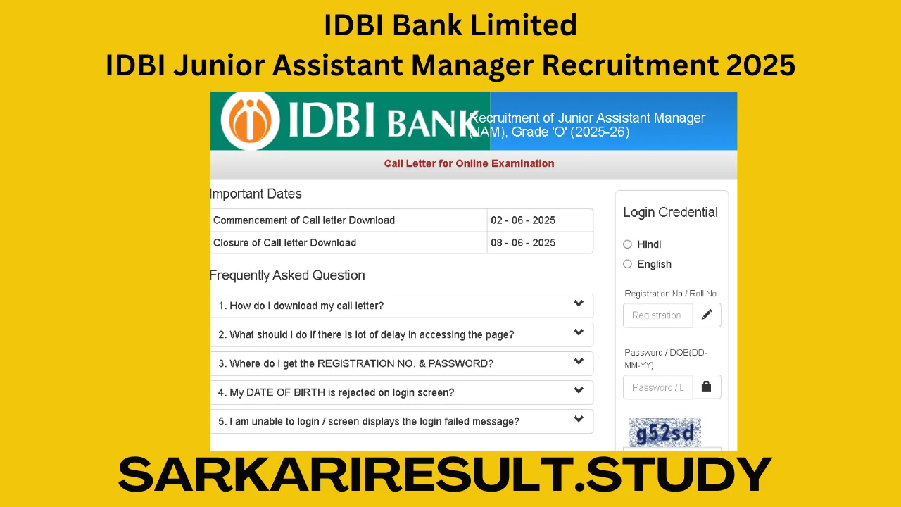 IDBI Junior Assistant Manager JAM Recruitment 2025 Admit Card