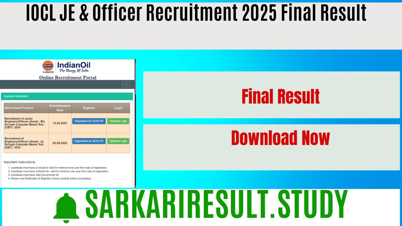 IOCL JE & Officer Recruitment 2025 Final Result