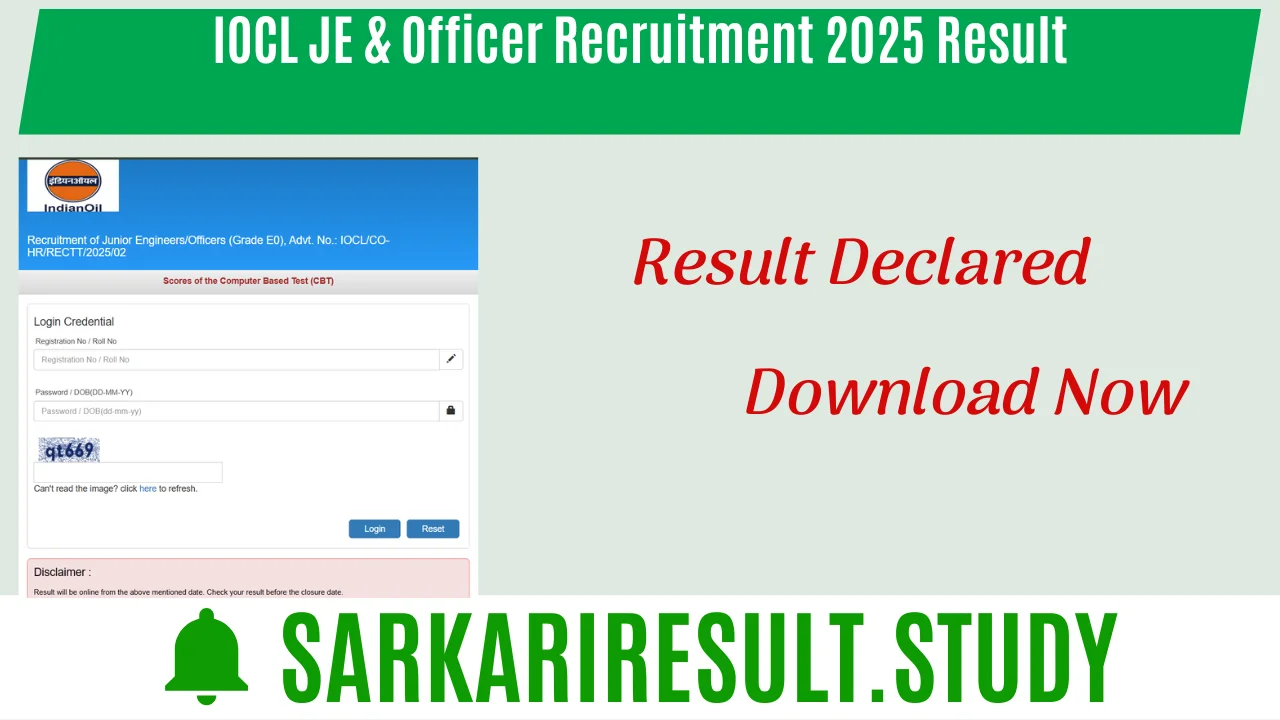 IOCL JE & Officer Recruitment 2025 Result