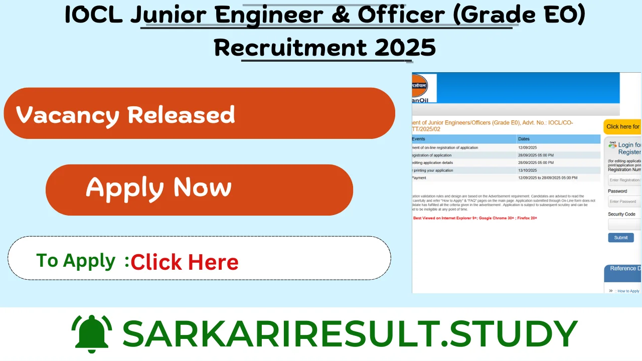 IOCL Junior Engineer & Officer (Grade EO) Recruitment 2025