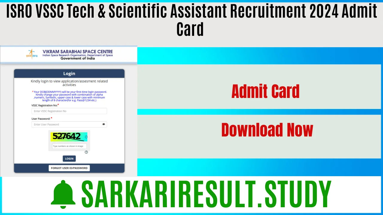 ISRO VSSC Tech & Scientific Assistant Recruitment 2024 Admit Card 