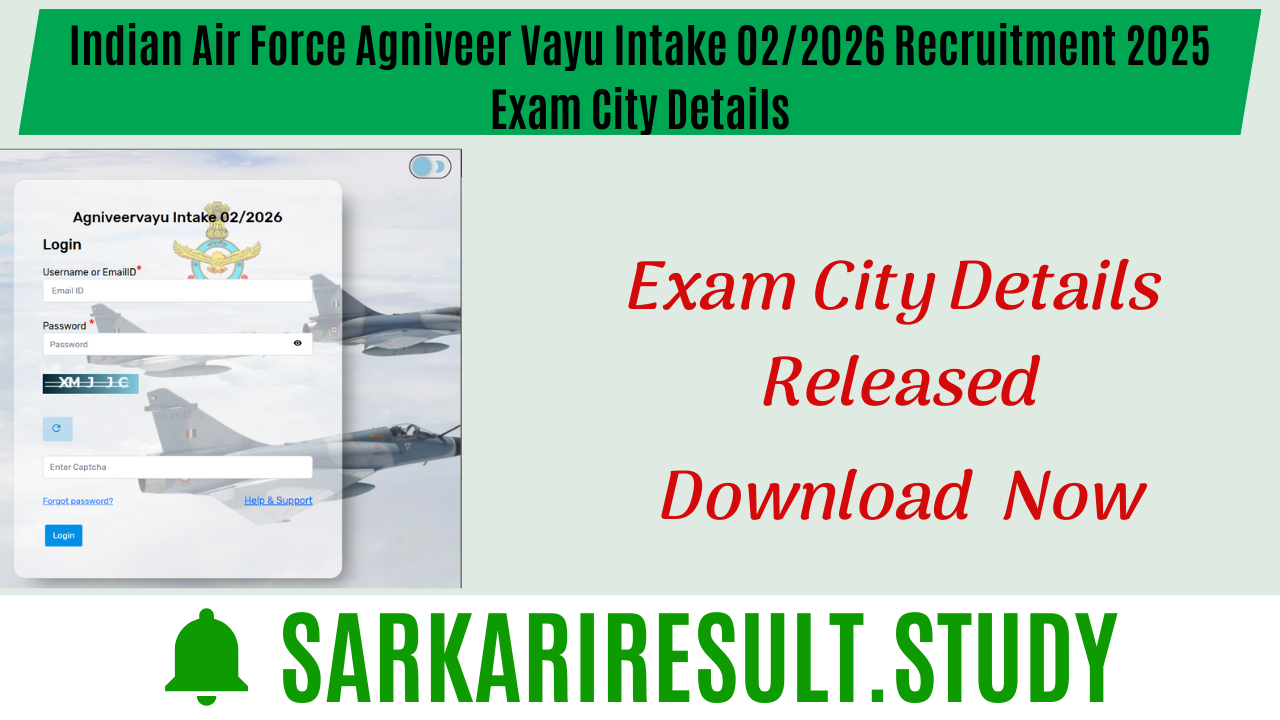 Indian Air Force Agniveer Vayu Intake 02/2026 Recruitment 2025 Exam City Details