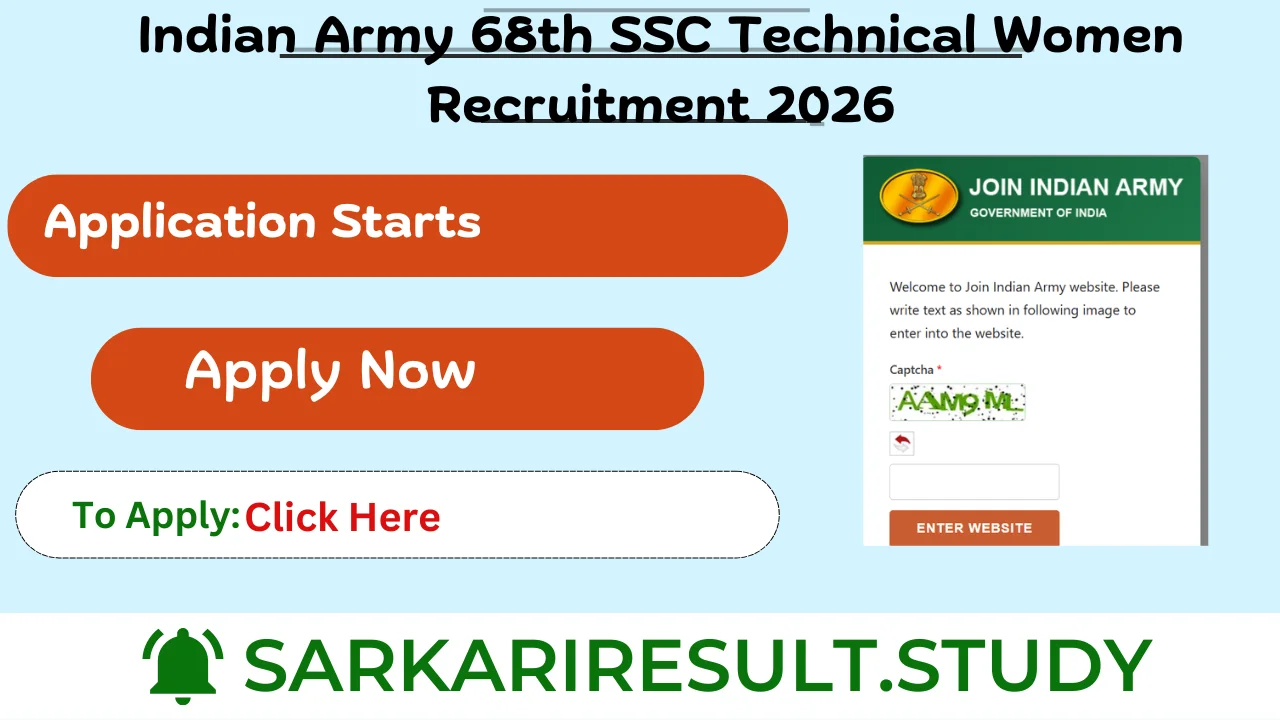 Indian Army 68th SSC Technical Women Recruitment 2026