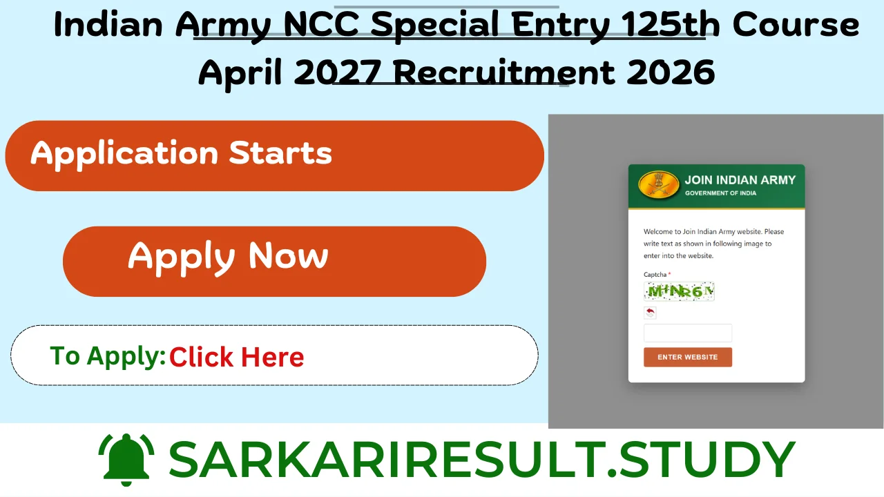 Indian Army NCC Special Entry 125th Course April 2027 Recruitment 2026