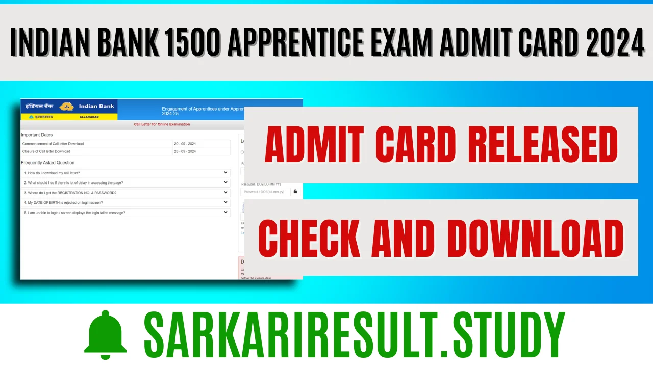 Indian Bank 1500 Apprentice Exam Admit Card 2024