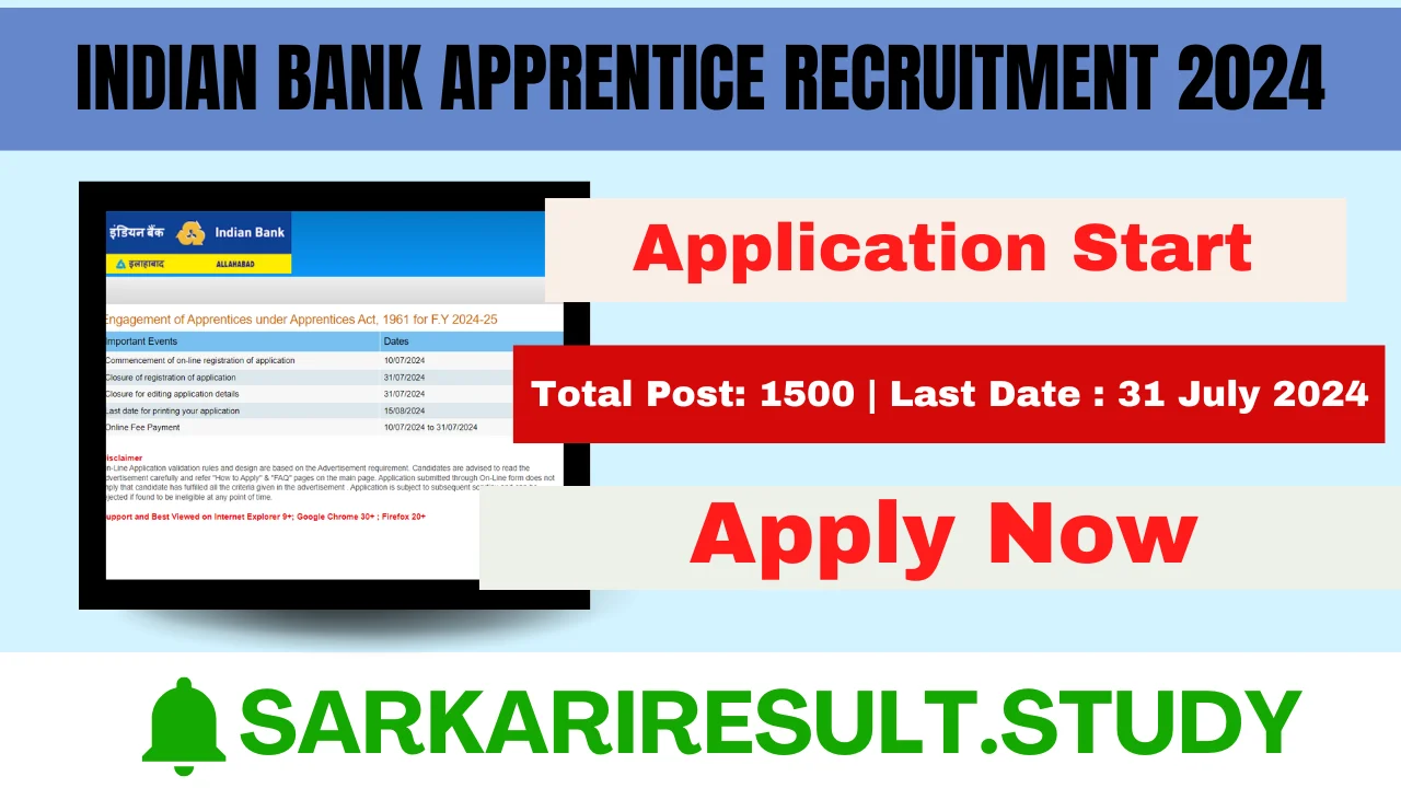 Indian Bank 1500 Apprentice Recruitment 2024