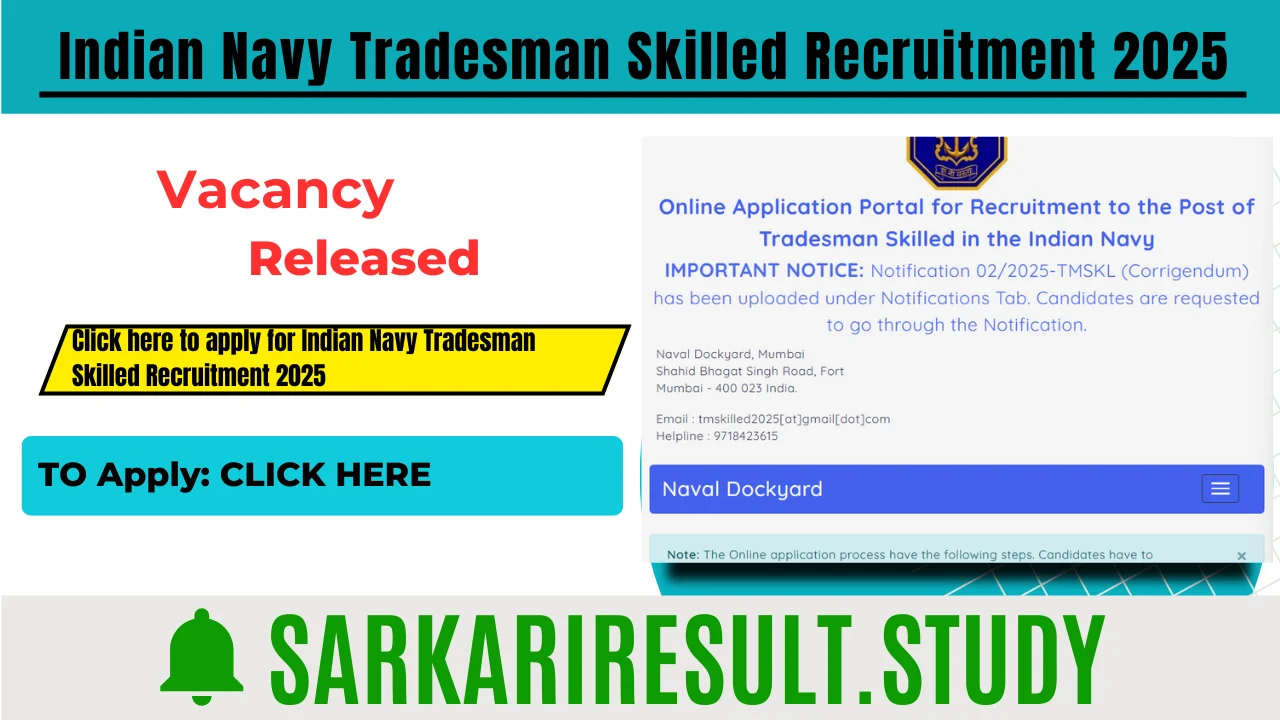 Indian Navy Tradesman Skilled Recruitment 2025