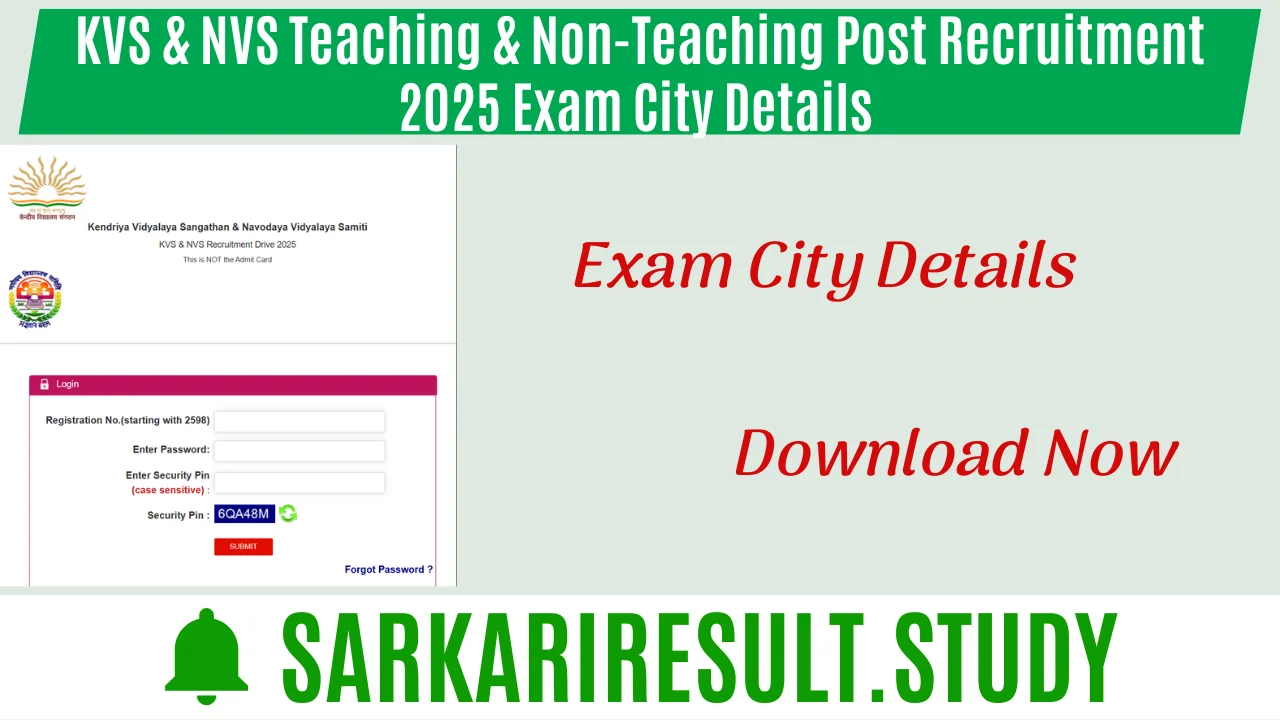 KVS & NVS Teaching & Non-Teaching Post Recruitment 2025 Exam City Details 