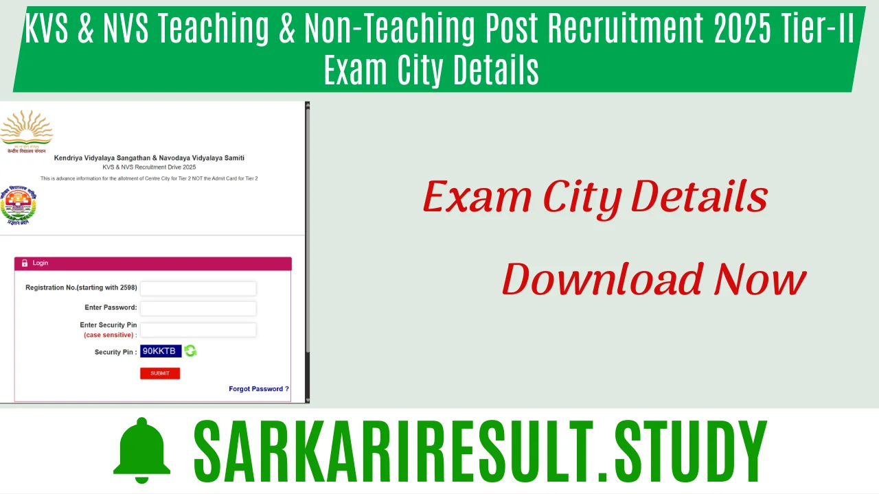KVS & NVS Teaching & Non-Teaching Post Recruitment 2025 Tier-II Exam City Details  