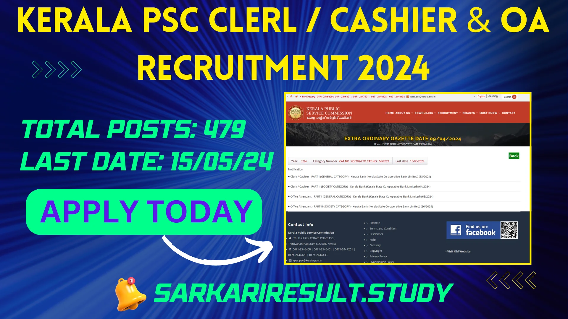 Kerala PSC Clerl / Cashier & OA Recruitment 2024