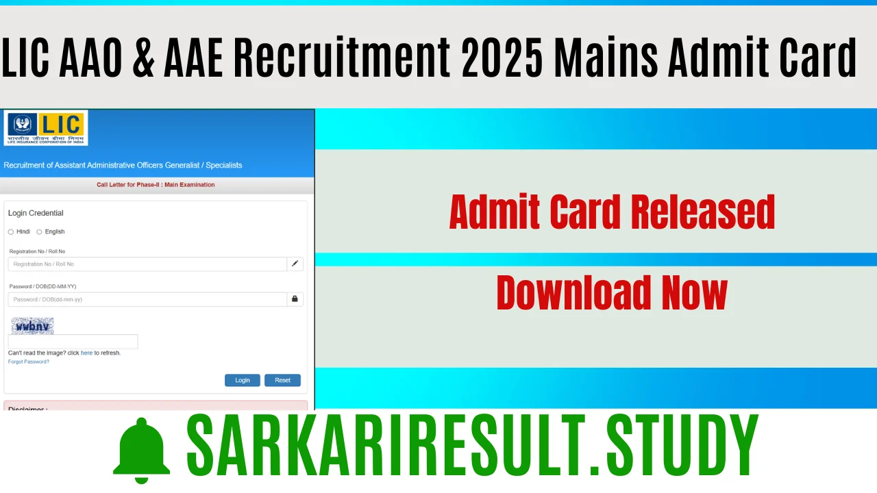 LIC AAO & AAE Recruitment 2025 Mains Admit Card