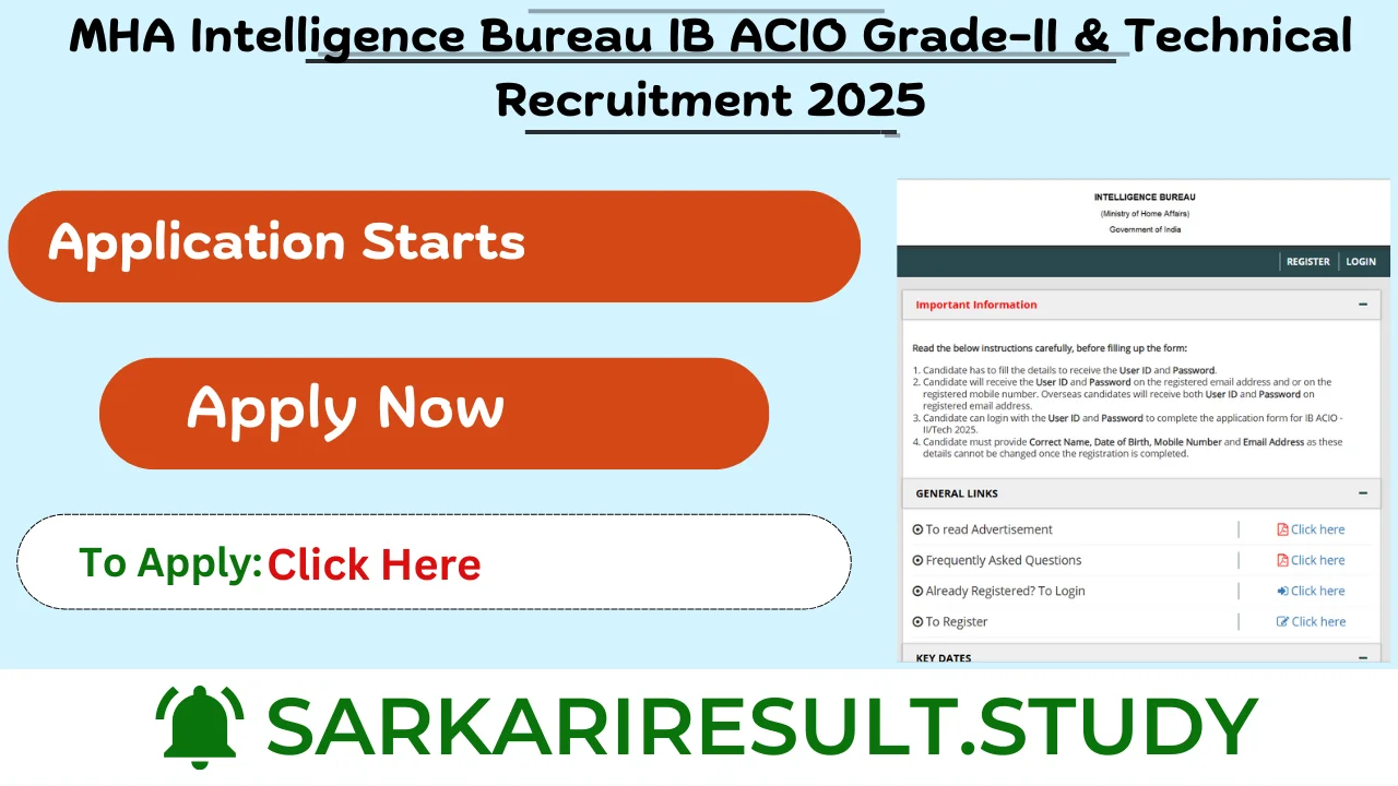 MHA Intelligence Bureau IB ACIO Grade-II & Technical Recruitment 2025