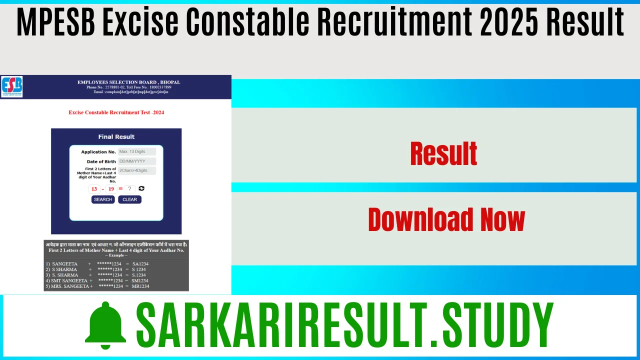 MPESB Excise Constable Recruitment 2025 Result