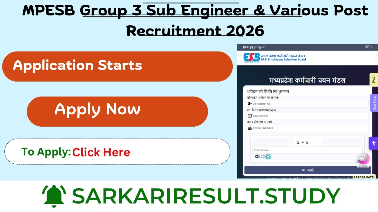 MPESB Group 3 Sub Engineer & Various Post Recruitment 2026