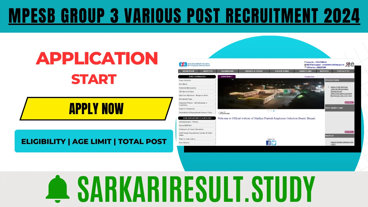 MPESB Group 3 Various Post Recruitment 2024