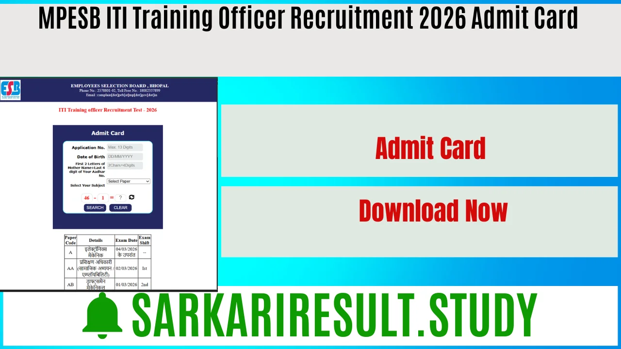 MPESB ITI Training Officer Recruitment 2026 Admit Card 