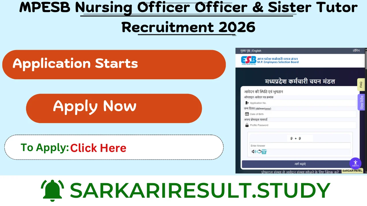 MPESB Nursing Officer Officer & Sister Tutor Recruitment 2026