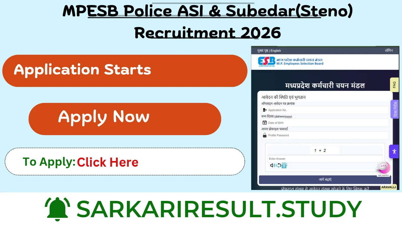 MPESB Police ASI & Subedar(Steno) Recruitment 2026