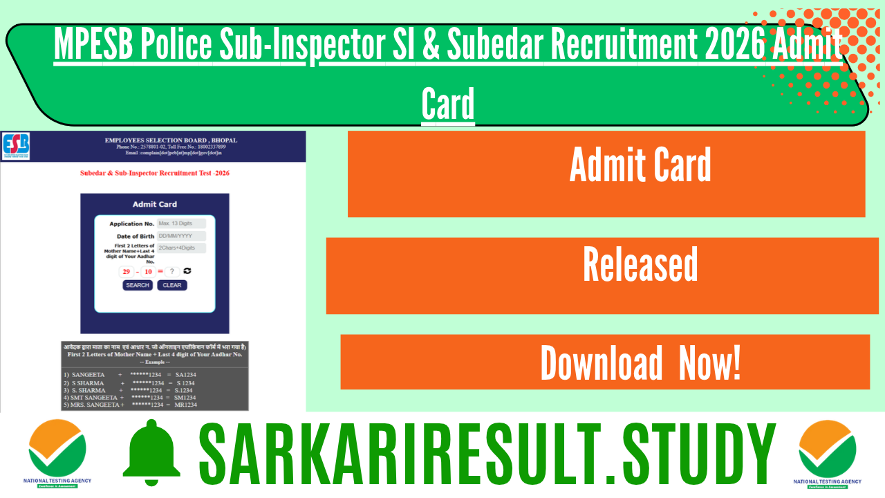 MPESB Police Sub-Inspector SI & Subedar Recruitment 2026 Admit Card