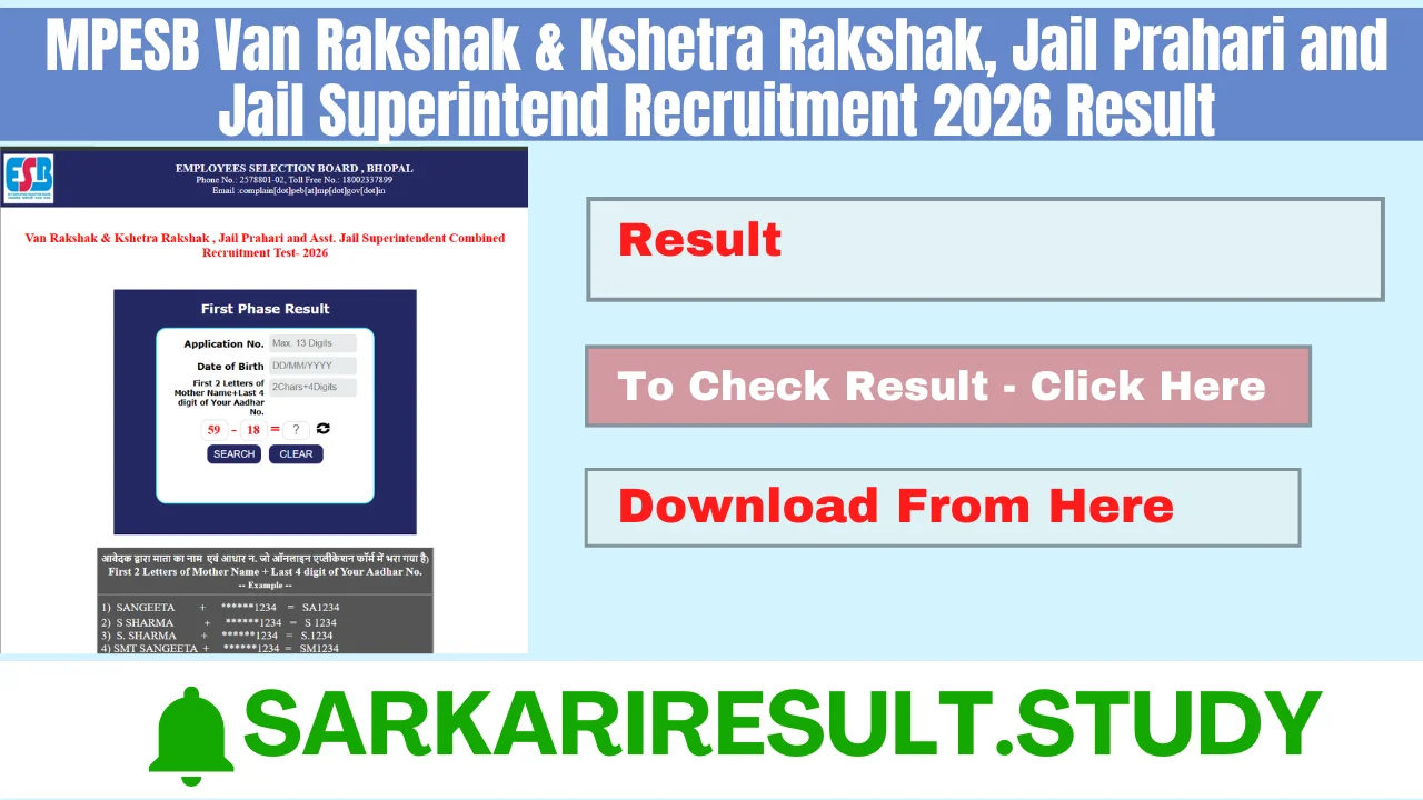 MPESB Van Rakshak & Kshetra Rakshak, Jail Prahari and Jail Superintend Recruitment 2026 Result