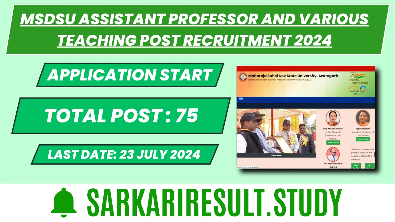 MSDSU Assistant Professor And Various Teaching Post Recruitment 2024