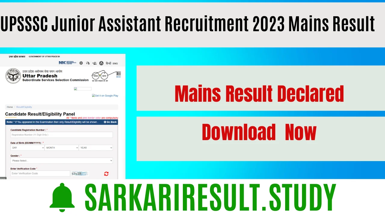 UPSSSC Junior Assistant Recruitment 2023 Mains Result